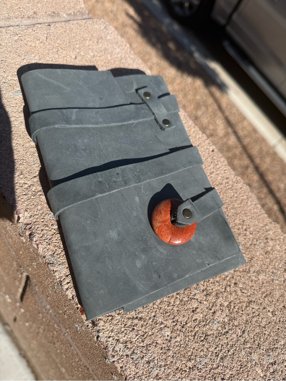 Portland Leather Goods Travel Journal - Gray Leather with Stone Clasp